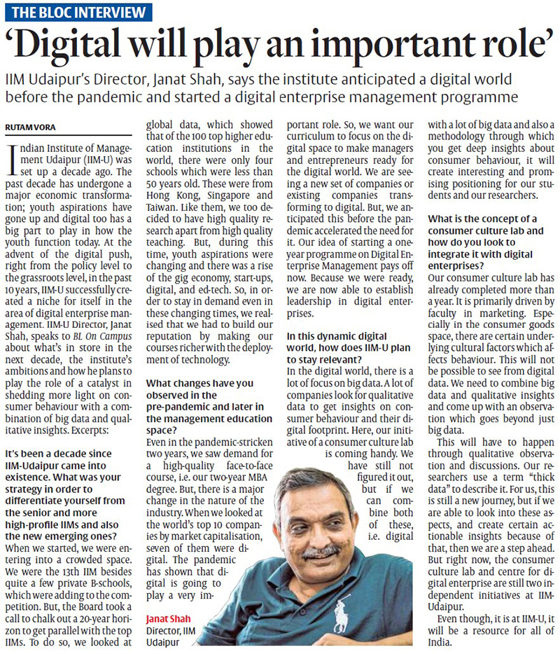 Digital will play an important role: IIM Udaipur Director
