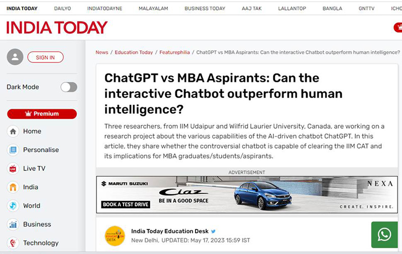 ChatGPT vs MBA Aspirants: Can the interactive Chatbot outperform human intelligence?