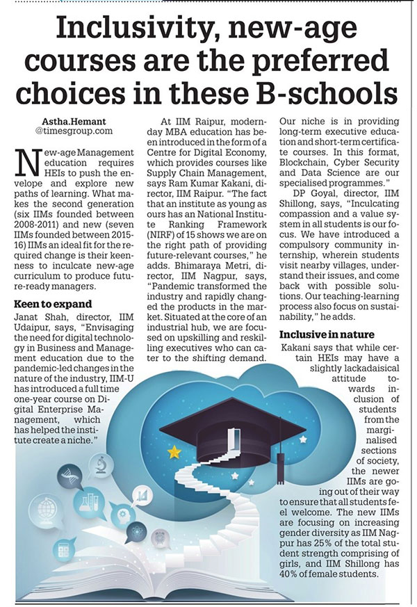 IIM Udaipur getting featured in The Education Times special story on new IIMs
