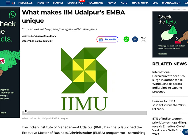 What makes IIM Udaipur’s EMBA unique
