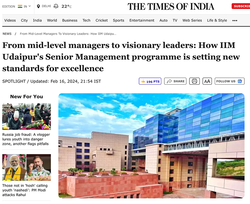 From mid-level managers to visionary leaders: How IIM Udaipur's Senior Management programme is setting new standards for excellence.