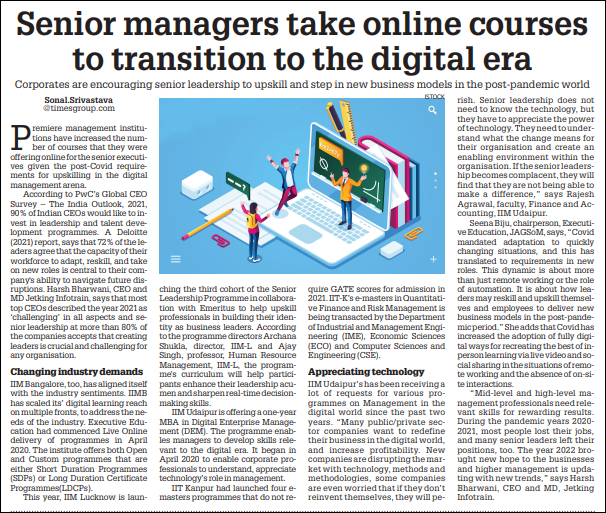 Senior Managers take online courses to transition to the Digital Era